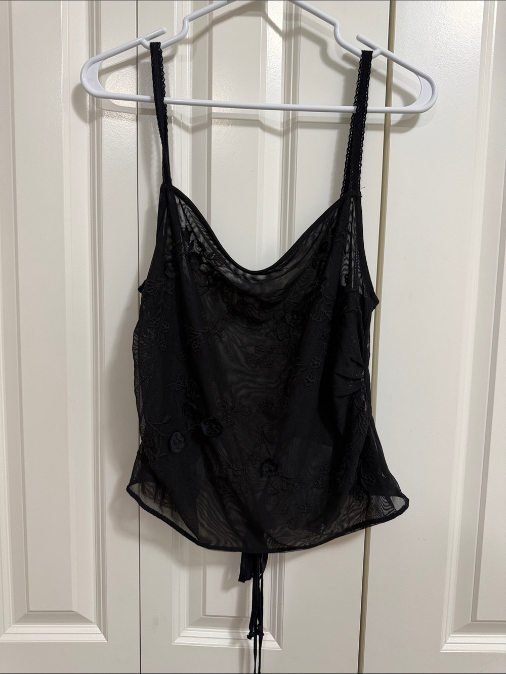 Zara Black Sheer Embroidered Mesh Tie-Back Cami Top Y2K Size L